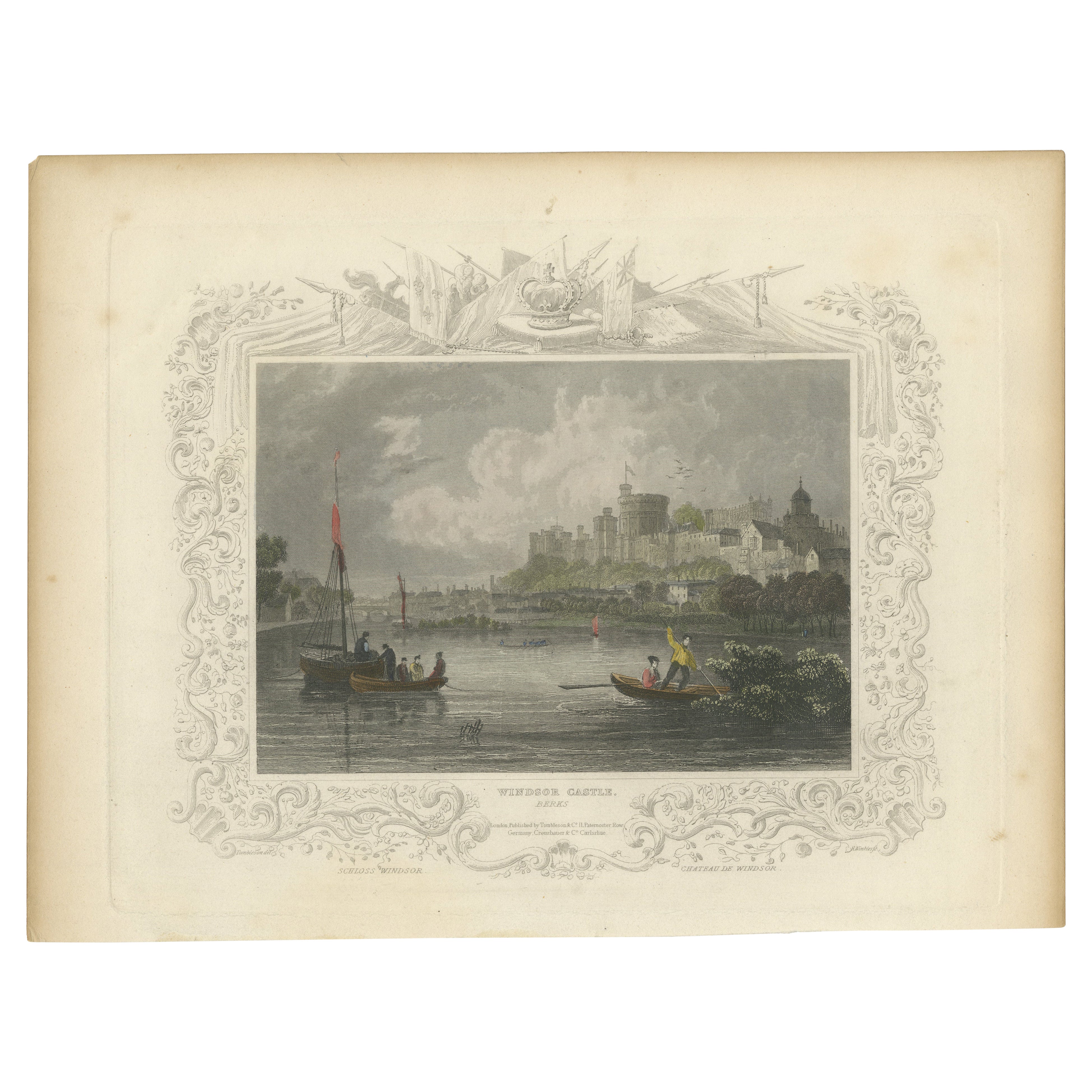 Antique engraving of Windsor Castle on the Thames, Berkshire, Tombleson, c.1832