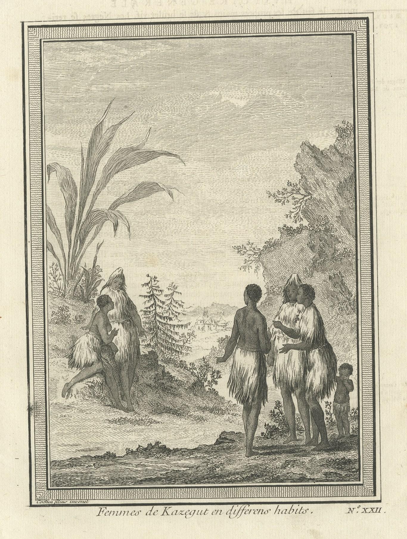 Paper Antique Engraving of Women of Kazegut in Sierra Leone, Africa, c.1750 For Sale