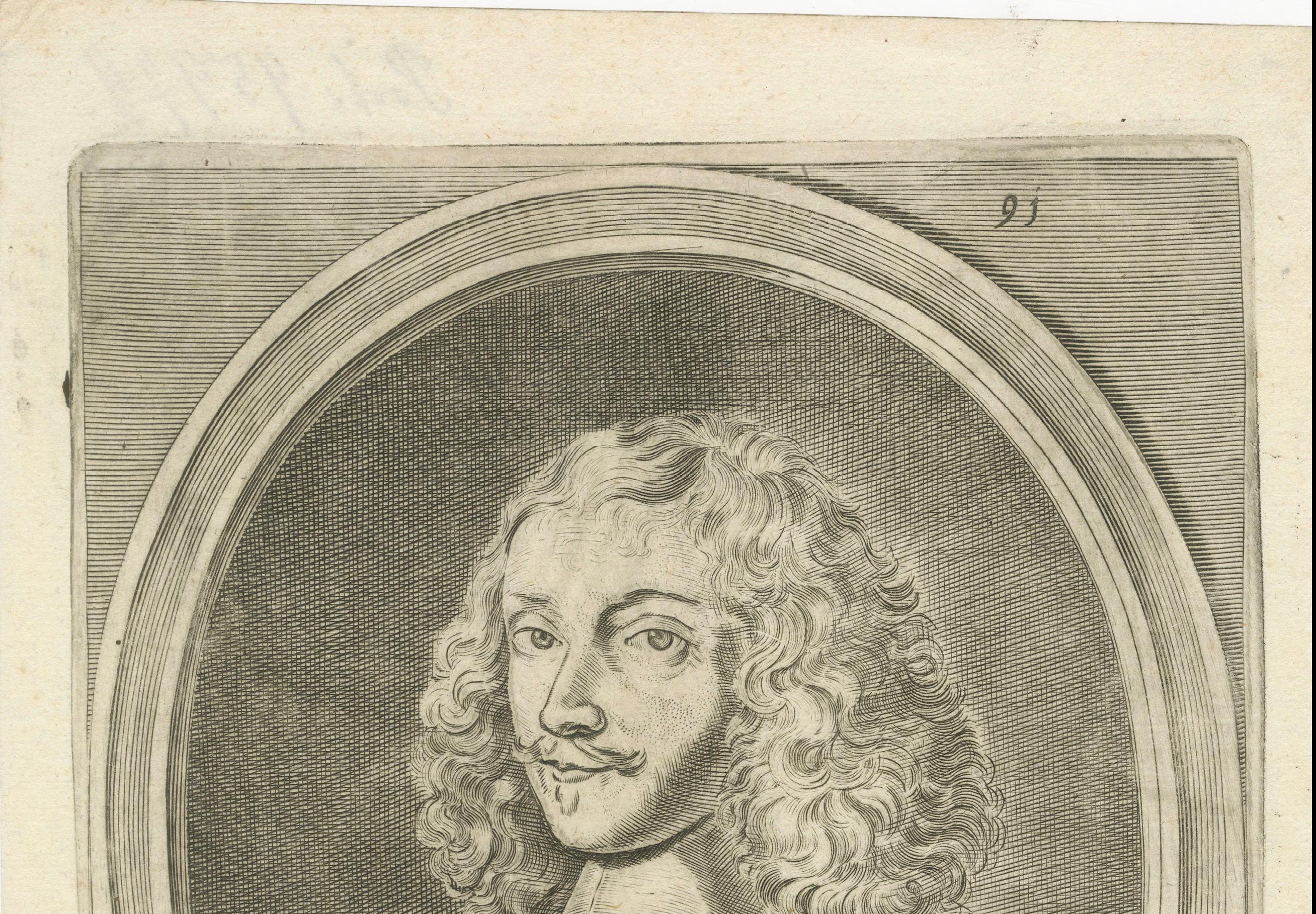 Antique engraving portrait of Hugues de Lionne, French statesman, ca. 1670