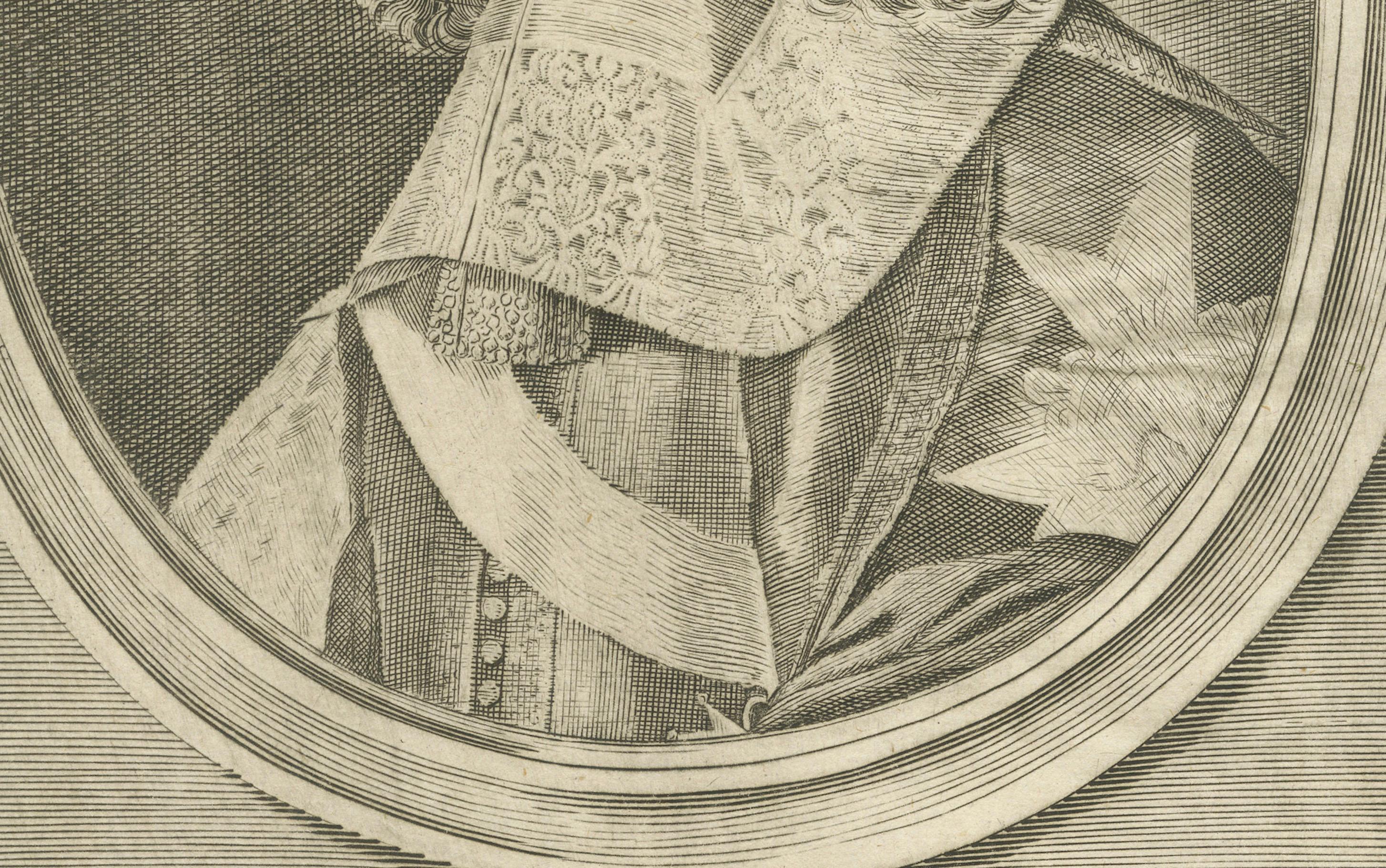 Antique engraving portrait of Hugues de Lionne, French statesman, ca. 1670