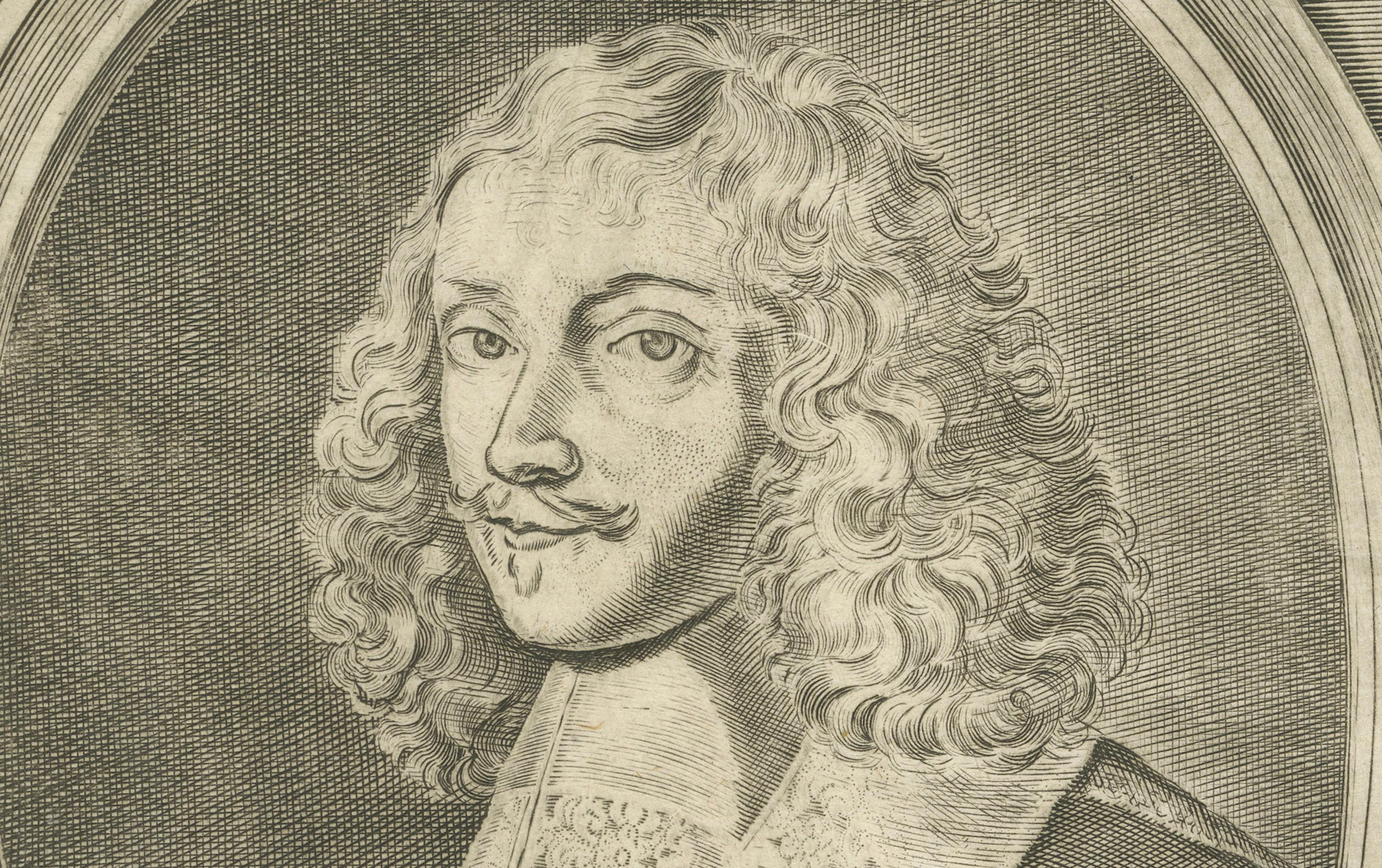 Antique engraving portrait of Hugues de Lionne, French statesman, ca. 1670