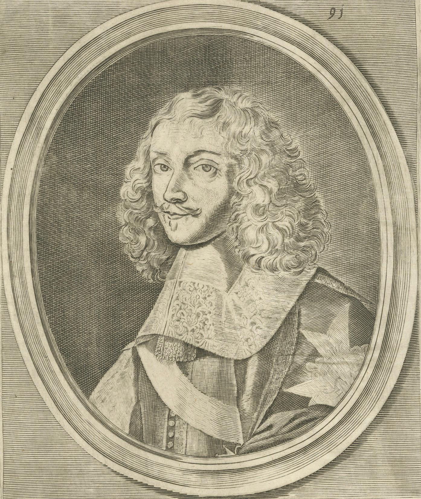 Antique engraving portrait of Hugues de Lionne, French statesman, ca. 1670