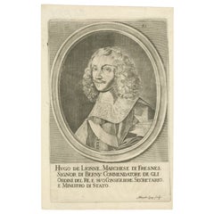 Antikes Kupferstich-Porträt von Hugues de Lionne, französischer Staatsmann, ca. 1670