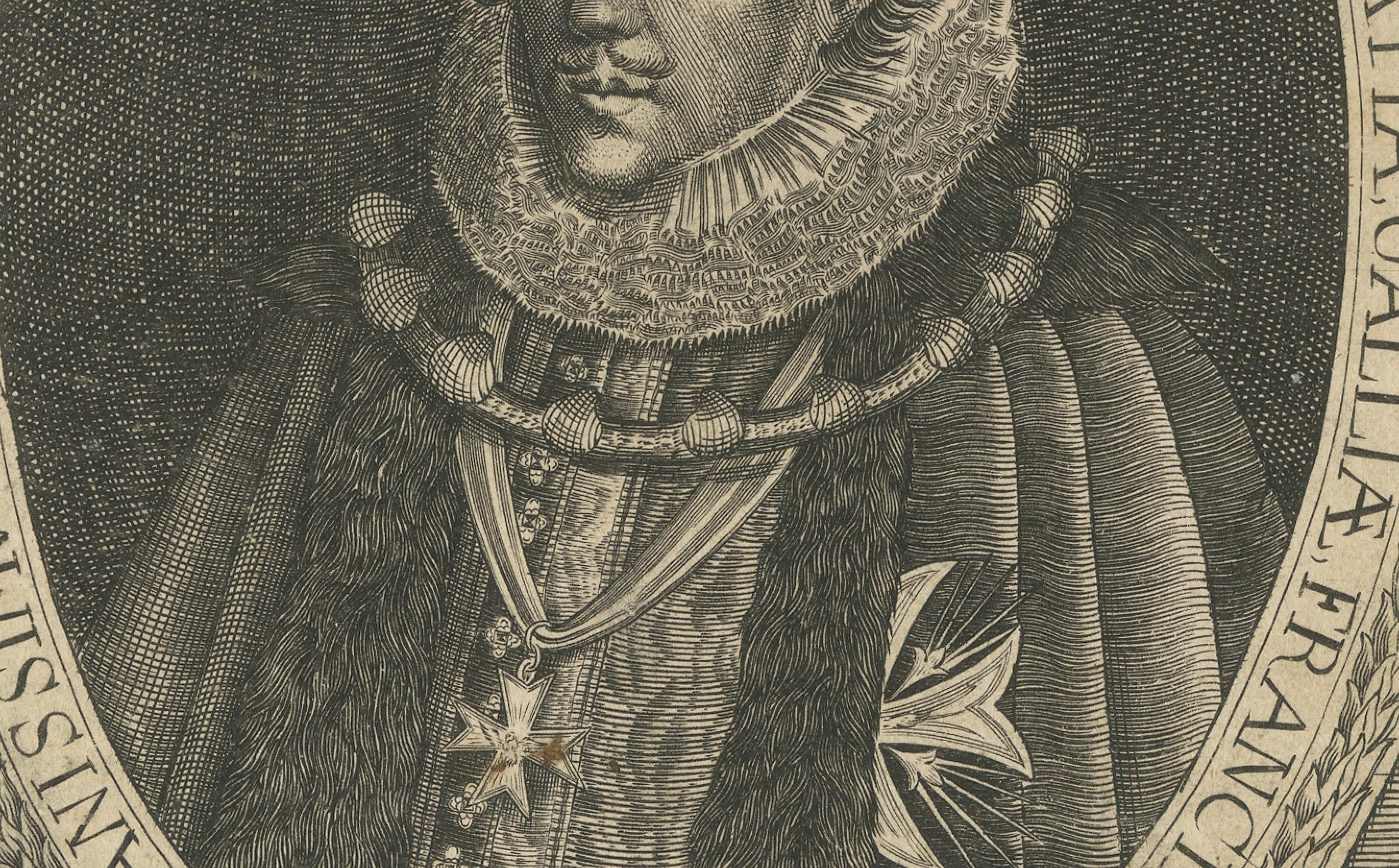 Antique engraving portrait of King Louis XIII of France, circa XVII century