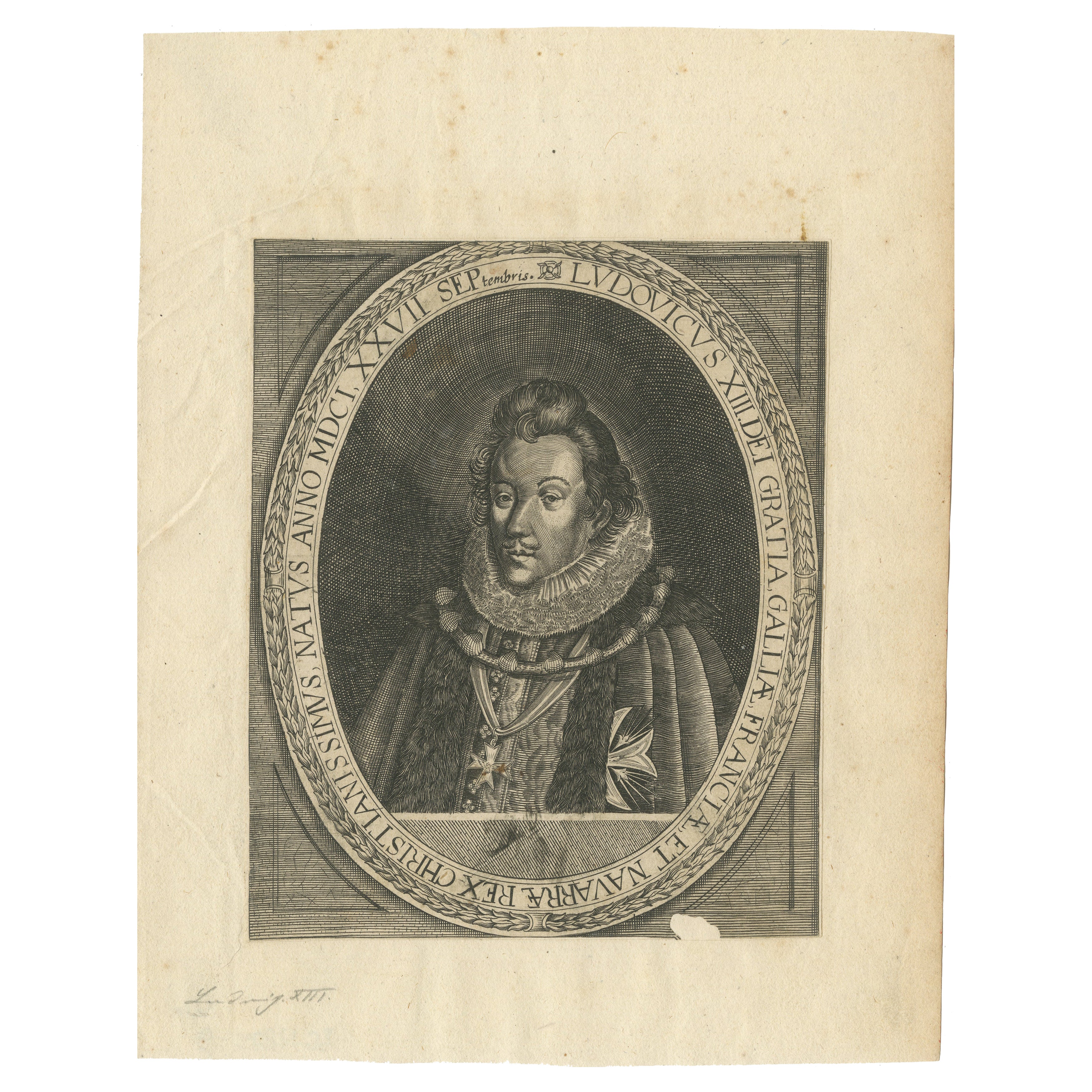 Gravure ancienne représentant le roi de France Louis XIII, circa XVII siècle