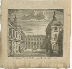 Antique Engraving – Royal College of Physicians, Warwick Lane, London, 1746