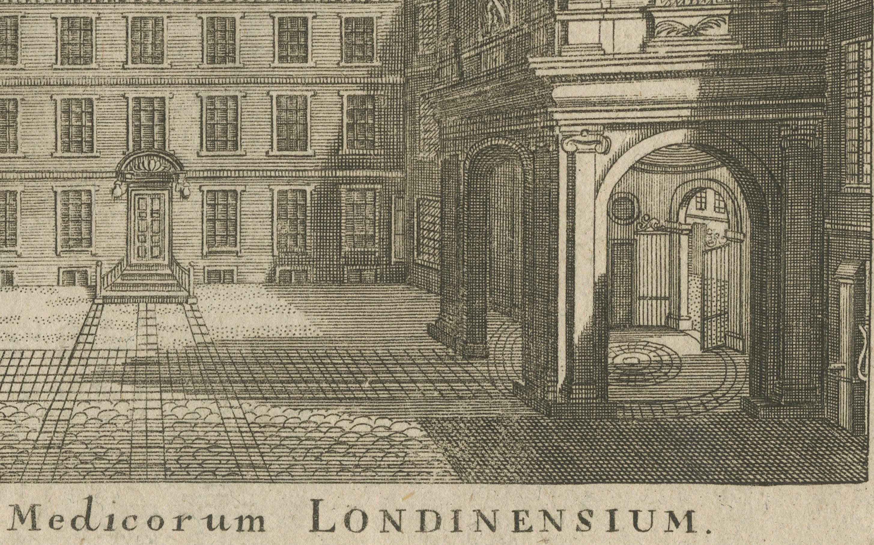 Gravé Gravure ancienne - Collège royal des médecins, Lane's, Londres, 1746 en vente
