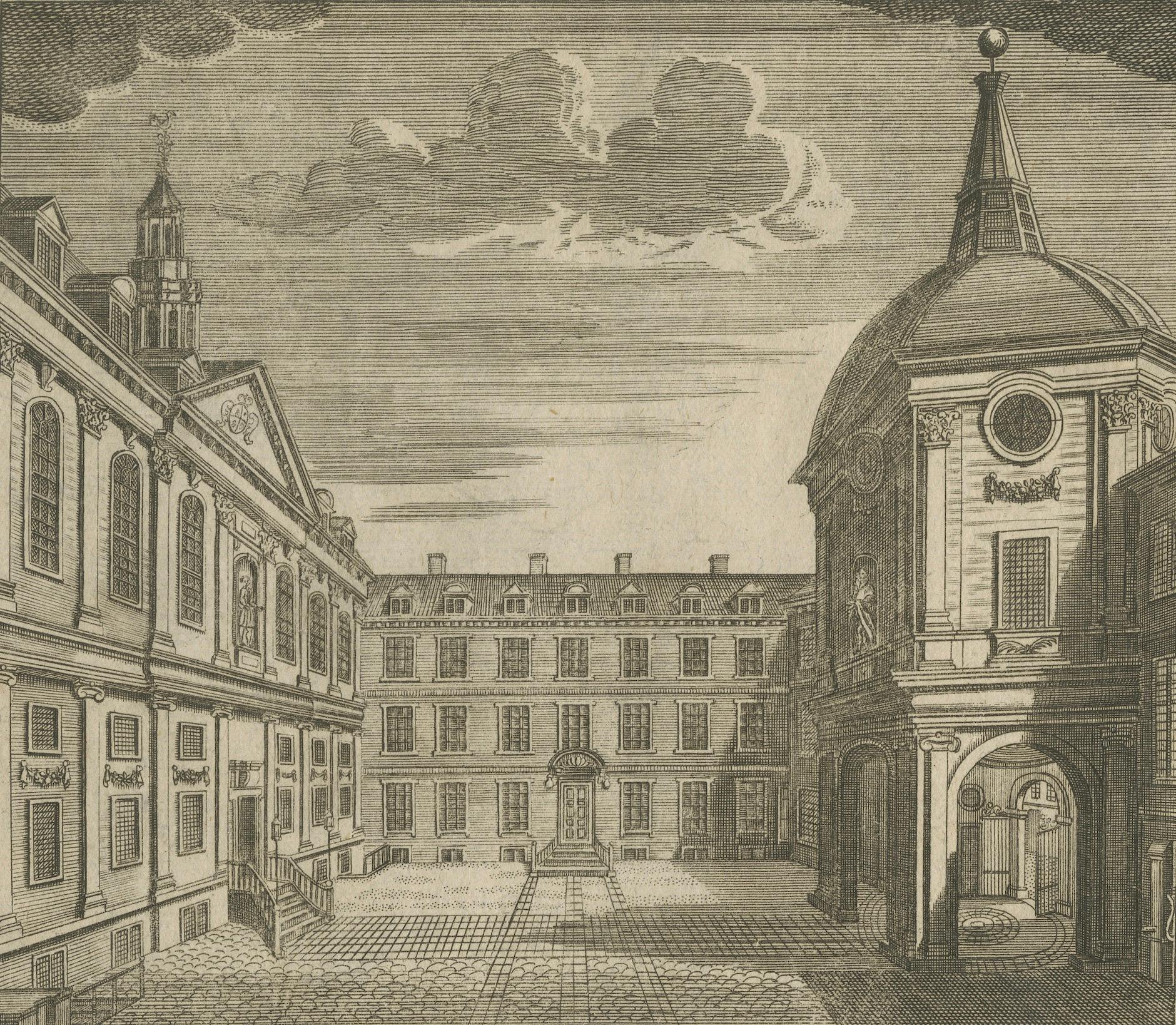 Gravure ancienne - Collège royal des médecins, Lane's, Londres, 1746 État moyen - En vente à Langweer, NL