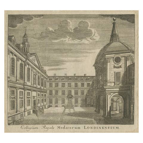 Antique Engraving – Royal College of Physicians, Warwick Lane, London, 1746