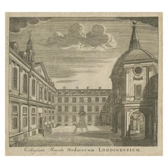 Gravure ancienne - Collège royal des médecins, Lane's, Londres, 1746