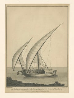 Antique Engraving – Sailboat “Saicque” on the Barbary Coast, 1802