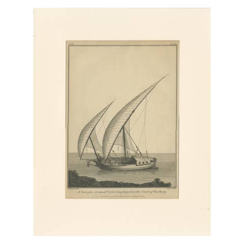 Antique Engraving – Sailboat “Saicque” on the Barbary Coast, 1802
