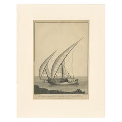Incisione antica - Barca a vela "Saicque" sulla Costa della Barberia, 1802