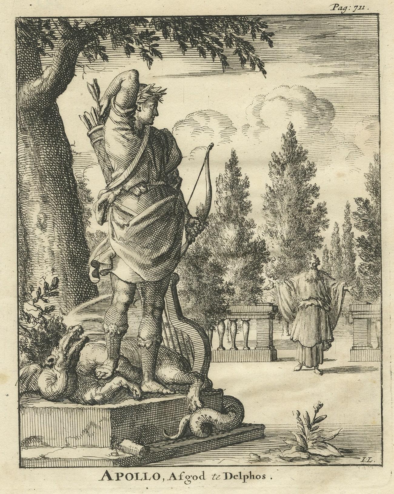 Antike Gravur des Apollo, der Olympianischen Gottheit und Schirmherr von Delphi, 1686 (Graviert) im Angebot