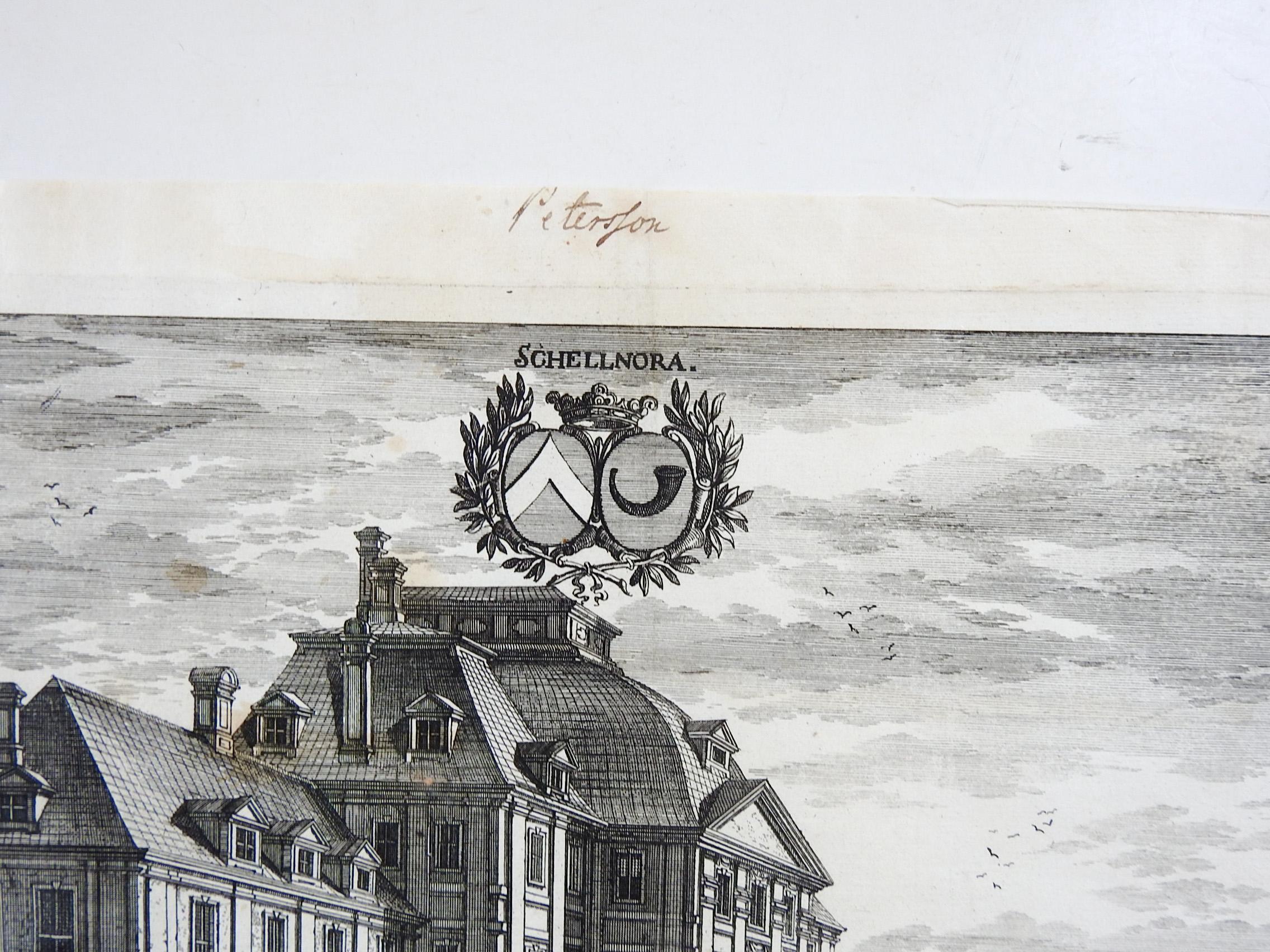 Antique Engraving Swedish Baroque Schellnora Estate 1690s In Good Condition In Seguin, TX