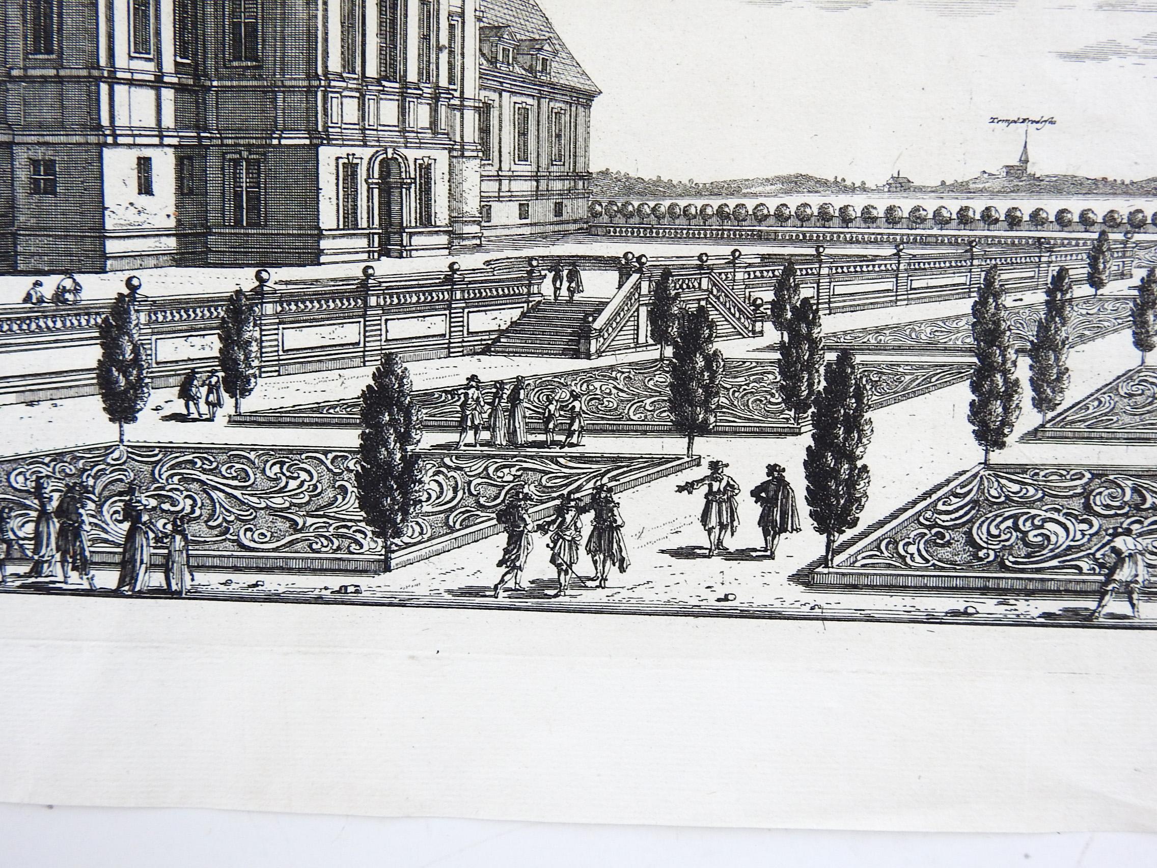 Late 17th Century Antique Engraving Swedish Baroque Schellnora Estate 1690s