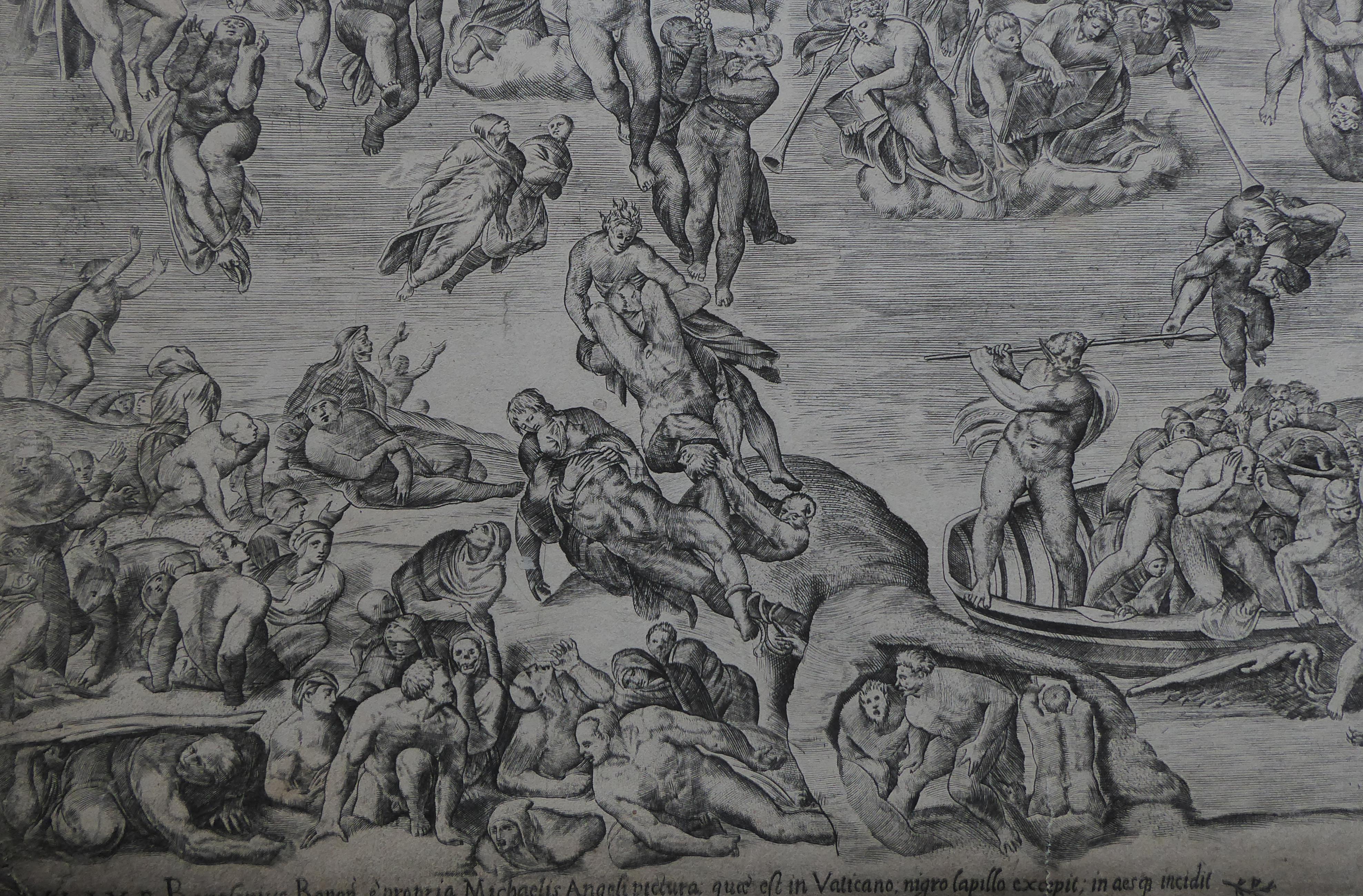 Italian Antique Engraving 'the Last Judgement from the Sistine Chapel' For Sale
