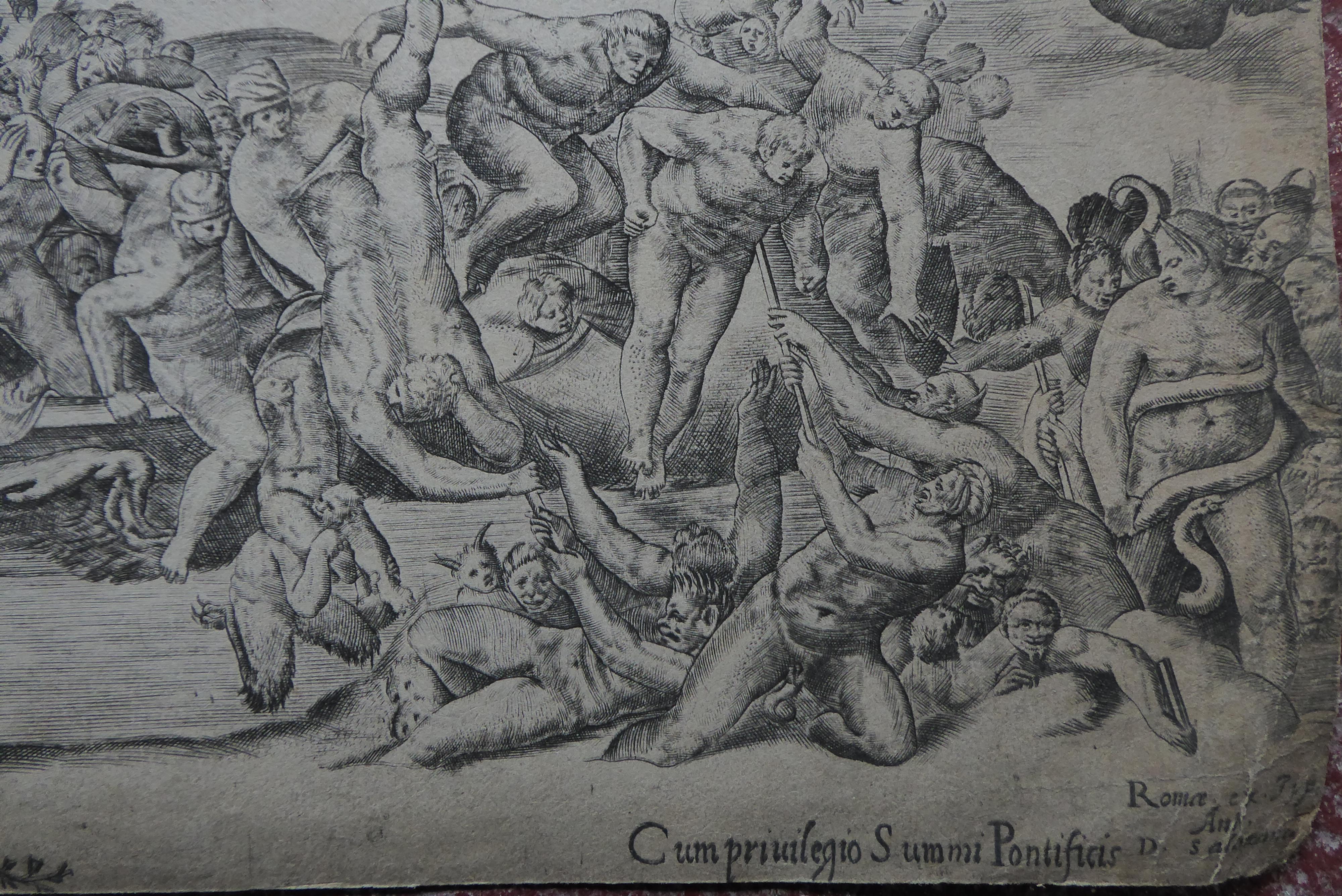 Antique Engraving 'the Last Judgement from the Sistine Chapel' In Fair Condition For Sale In Glencarse, Perthshire