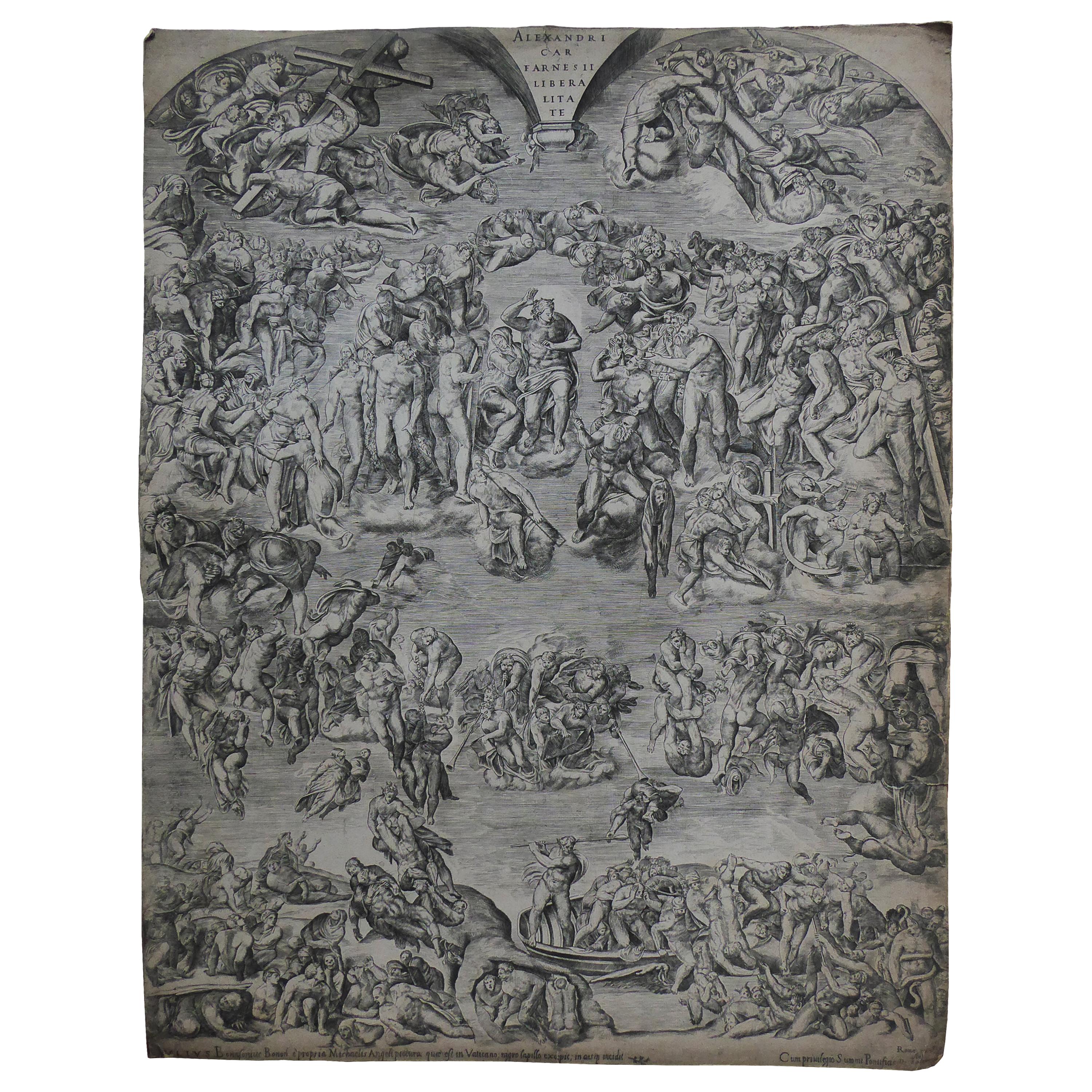 Antique Engraving 'the Last Judgement from the Sistine Chapel' For Sale