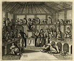 Antique Engraving with a Description of the Monkey Temple in Japan, 1669