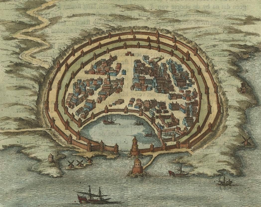 Antique Engraving with a Plan of Rhodes, Greece, 1688