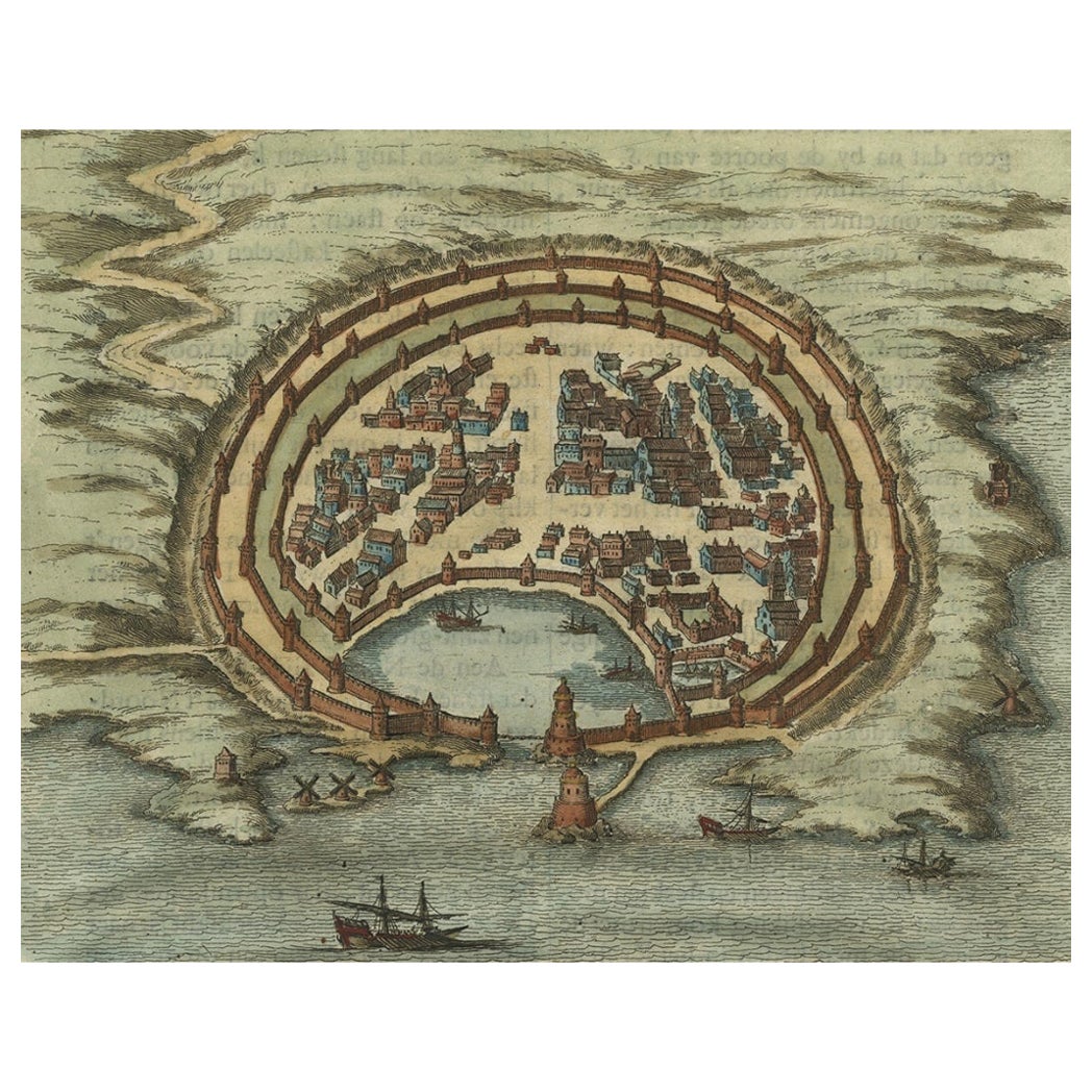 Incisione antica con pianta di Rodi, Grecia, 1688 in vendita