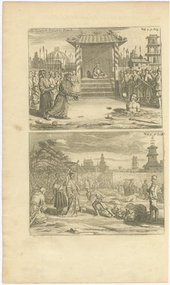Antique Engravings of a Usurper Stoned to Death with Wooden Balls, ca.1740