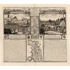 Antique Engravings of Japan incl a Map and the Arrival of the Dutch, 1732