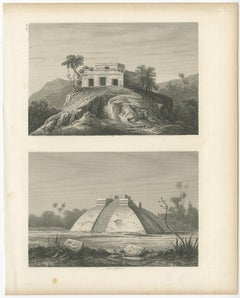 Antique Engravings on One Sheet Depicting Ruins in Mexico, 1857