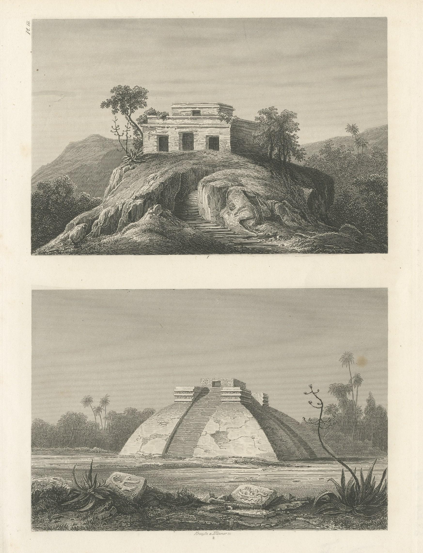 Gravures anciennes sur une feuille représentant des ruines au Mexique, 1857 Bon état - En vente à Langweer, NL