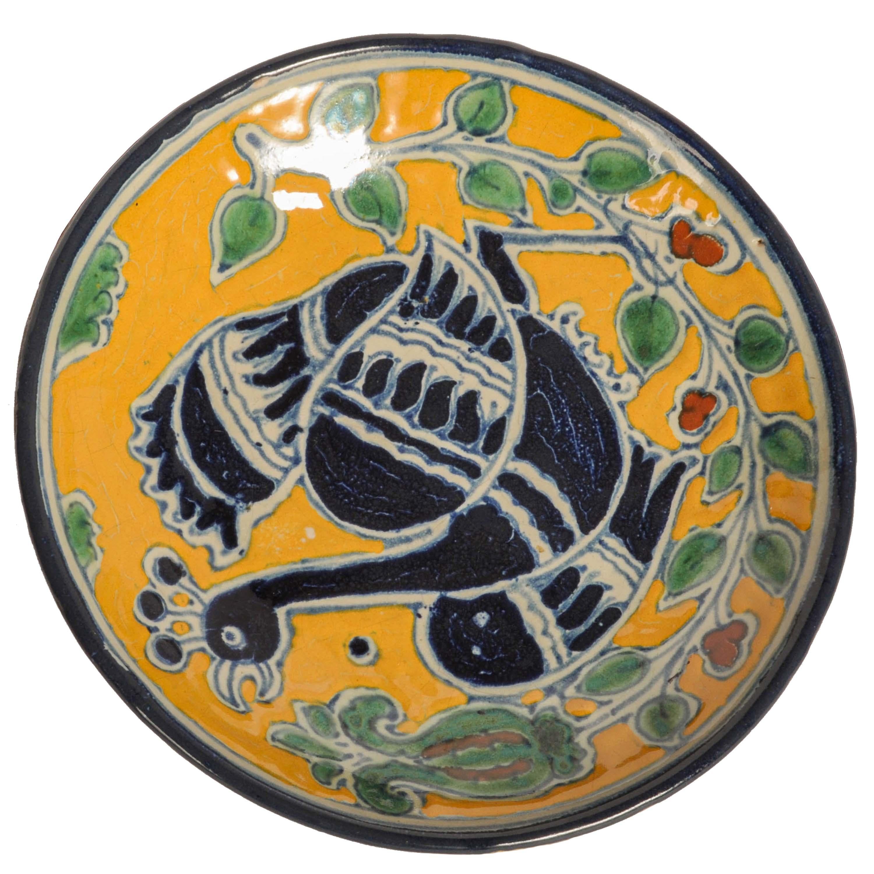 Spanish Colonial Antique Enrique Ventosa Talavera Poblano Tin-Glazed Pottery Charger Mexico 1910