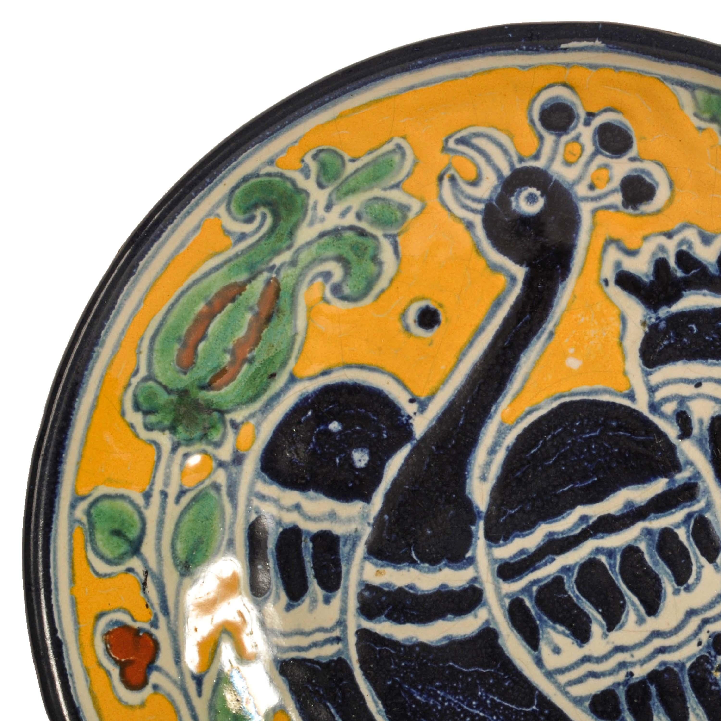 Earthenware Antique Enrique Ventosa Talavera Poblano Tin-Glazed Pottery Charger Mexico 1910