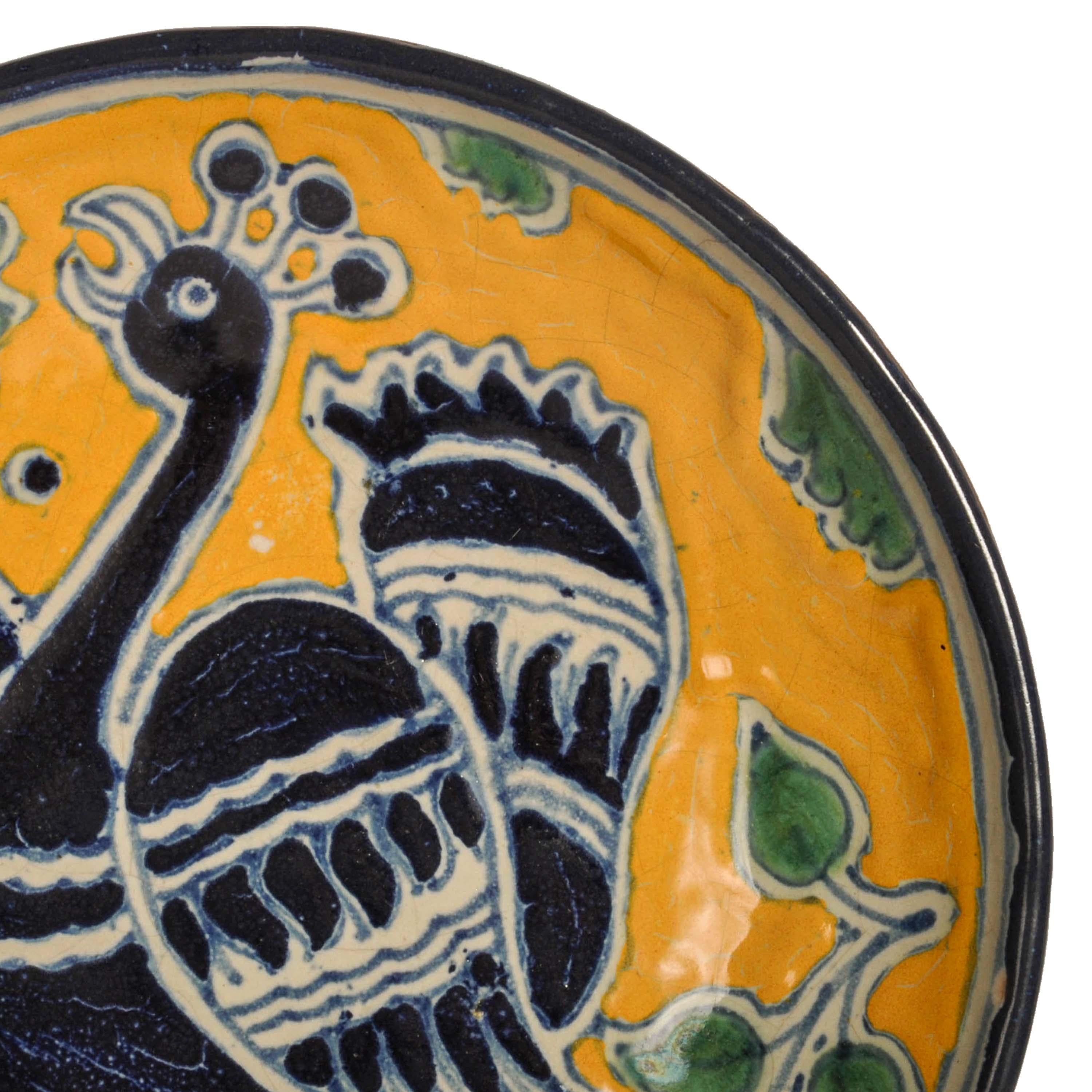 Antique Enrique Ventosa Talavera Poblano Tin-Glazed Pottery Charger Mexico 1910 1