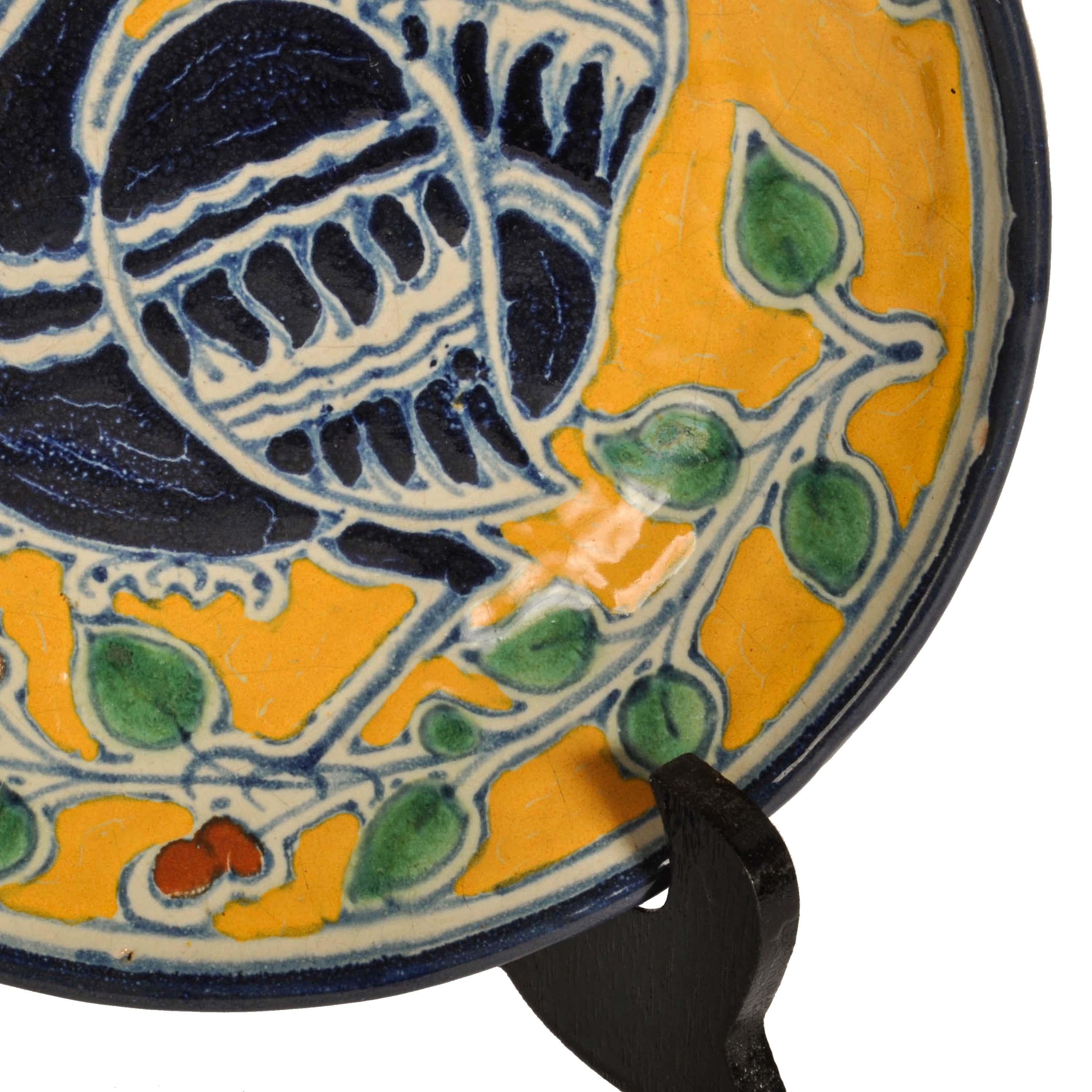 Antique Enrique Ventosa Talavera Poblano Tin-Glazed Pottery Charger Mexico 1910 2