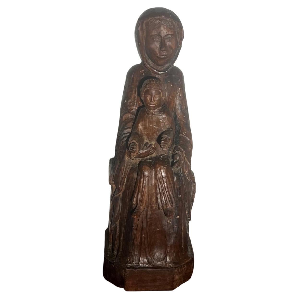 Antique French Romanesque 12th century Enthroned Madonna and Child
