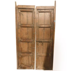 Antique Entrance Door in Brown Light Wood, Original Irons, Ethnic Asia, 1800