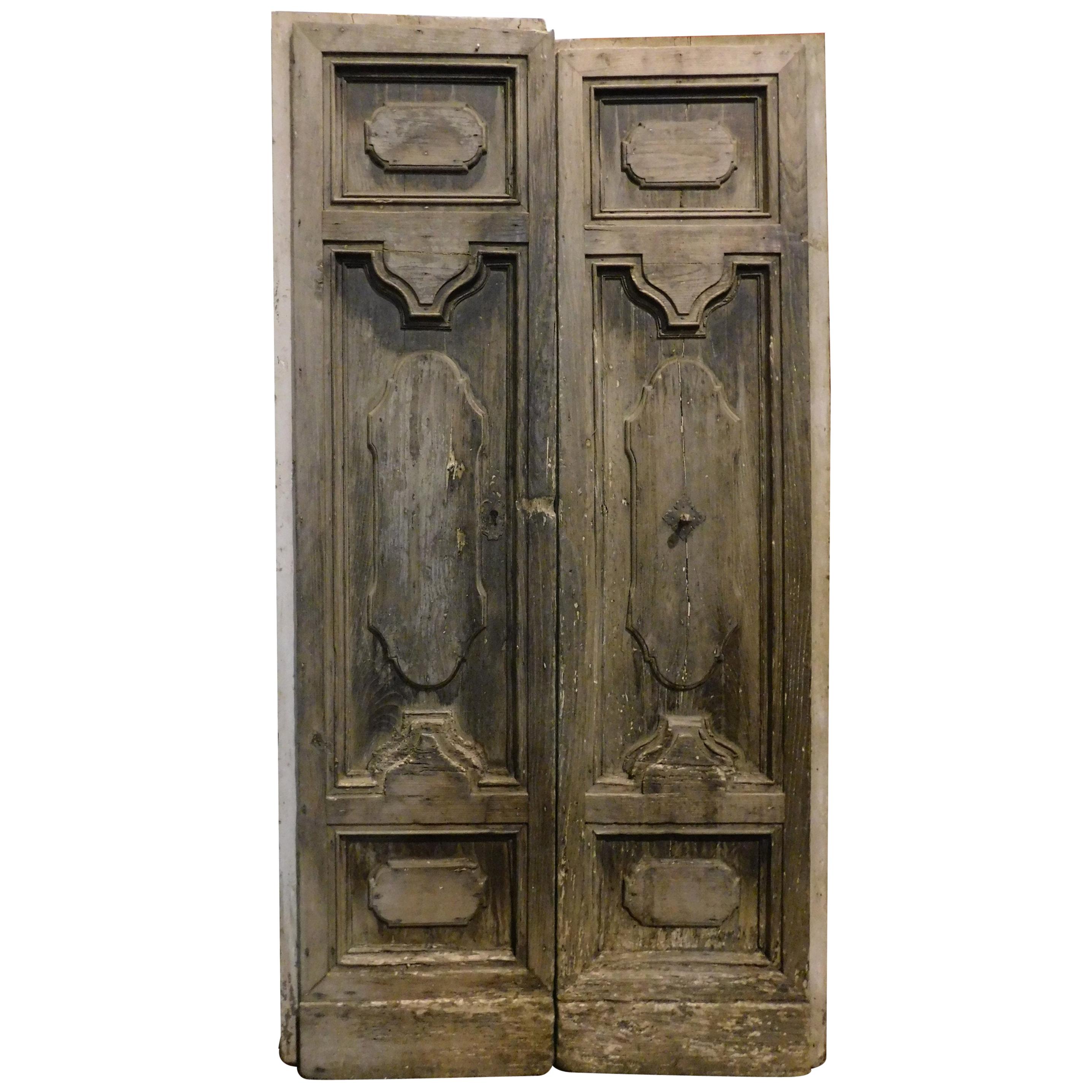 Antique Entrance Door, in Carved Brown Chestnut, to Restored, 1700, Italy