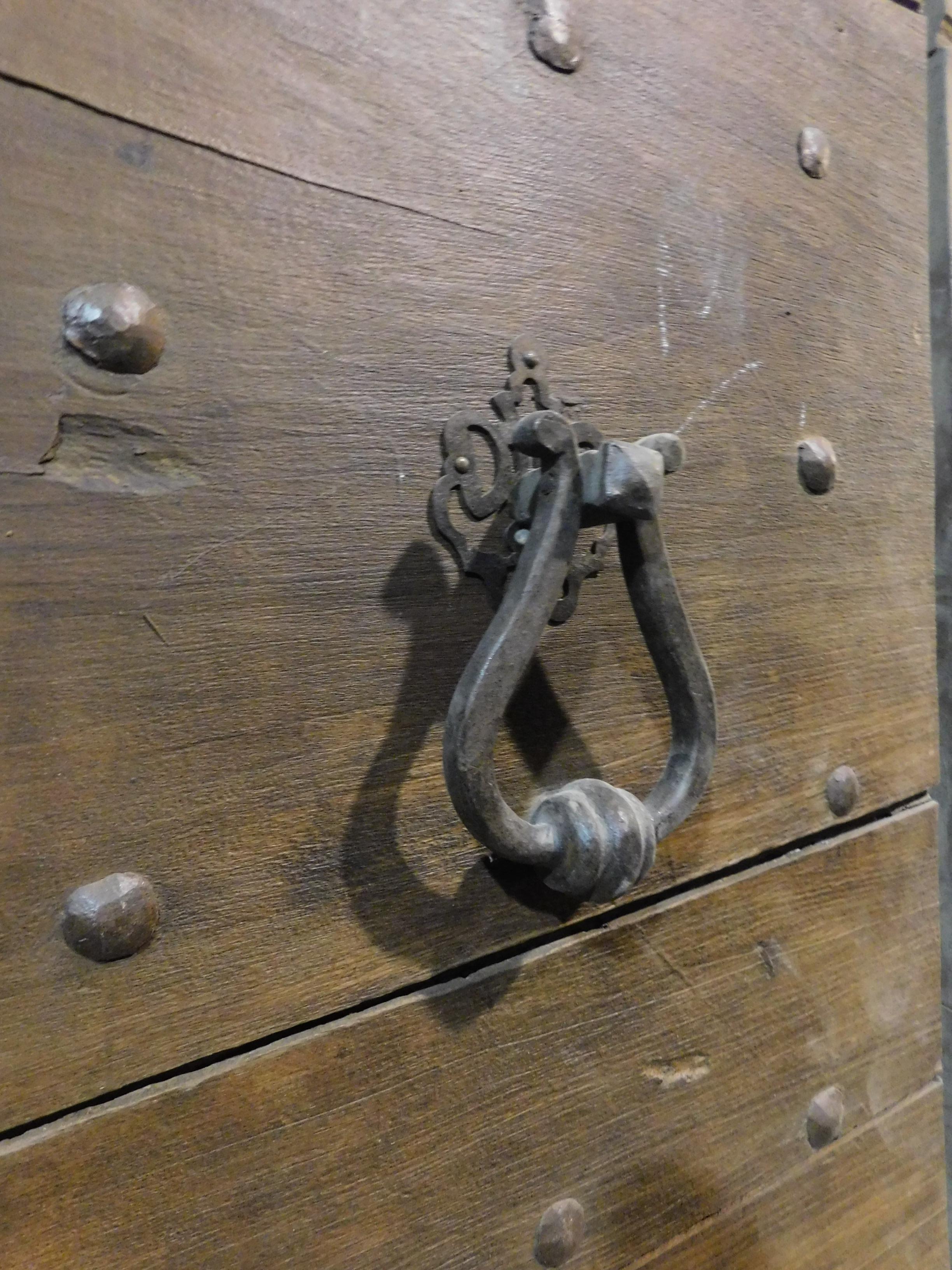 18th Century and Earlier Antique Entrance Door in Nailed Walnut, Small Internal Door, 18th Century Italy For Sale