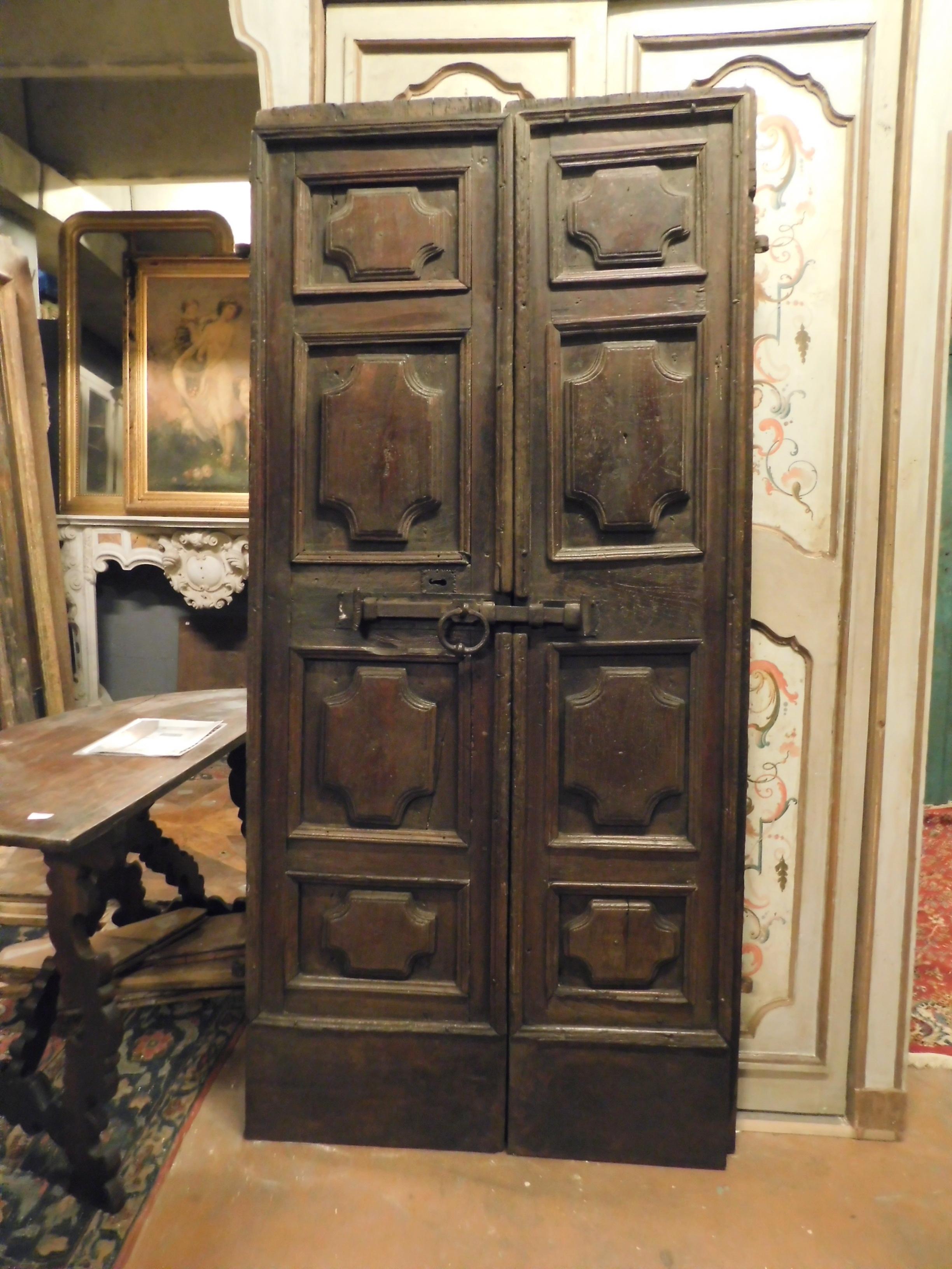 Italian Antique Entrance Door in Walnut with Carved Panels, 17th Century, Italy