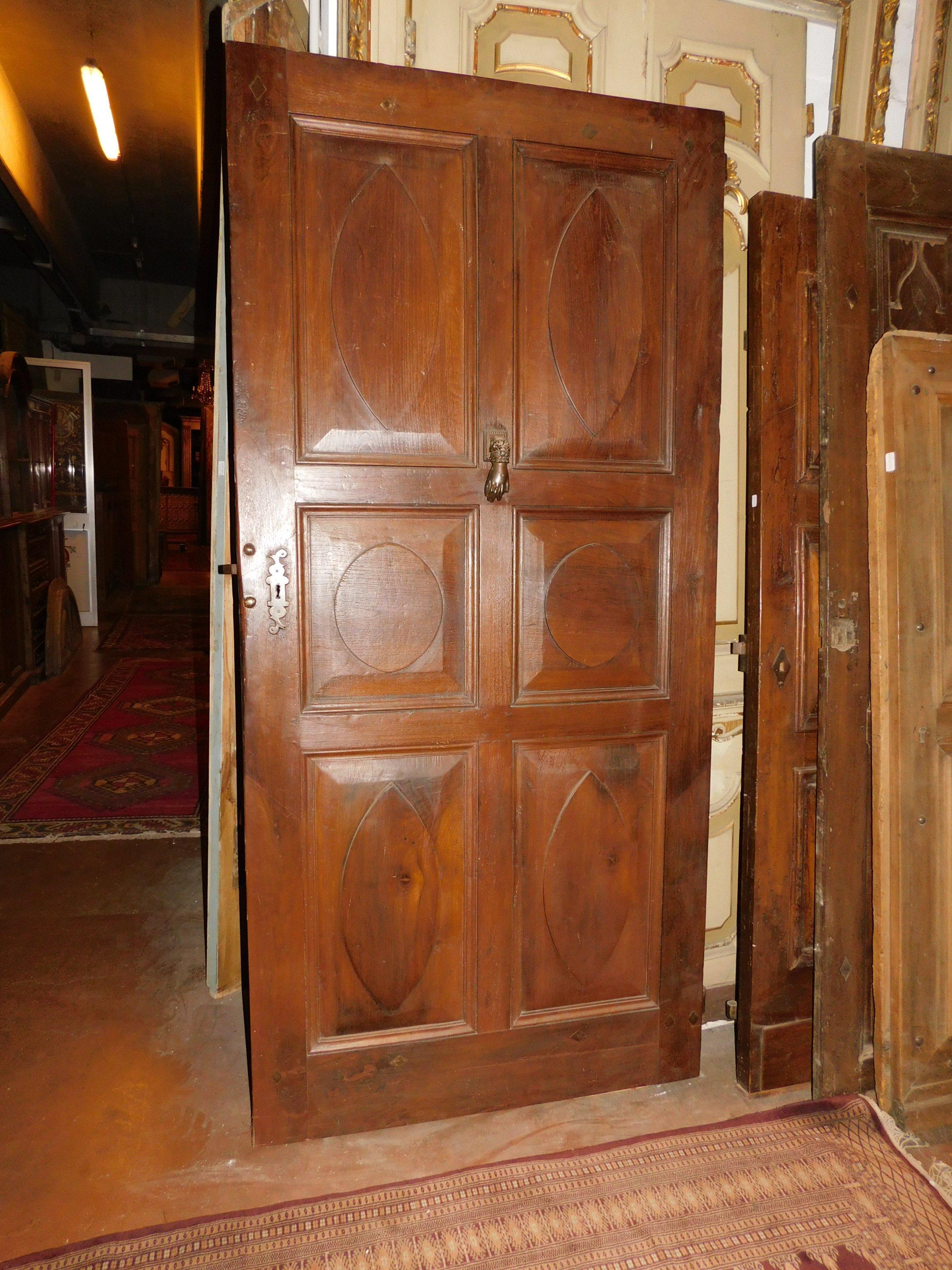 Hand-Carved Antique Entrance Door, Main Door in Carved Walnut, 19th Century Italy