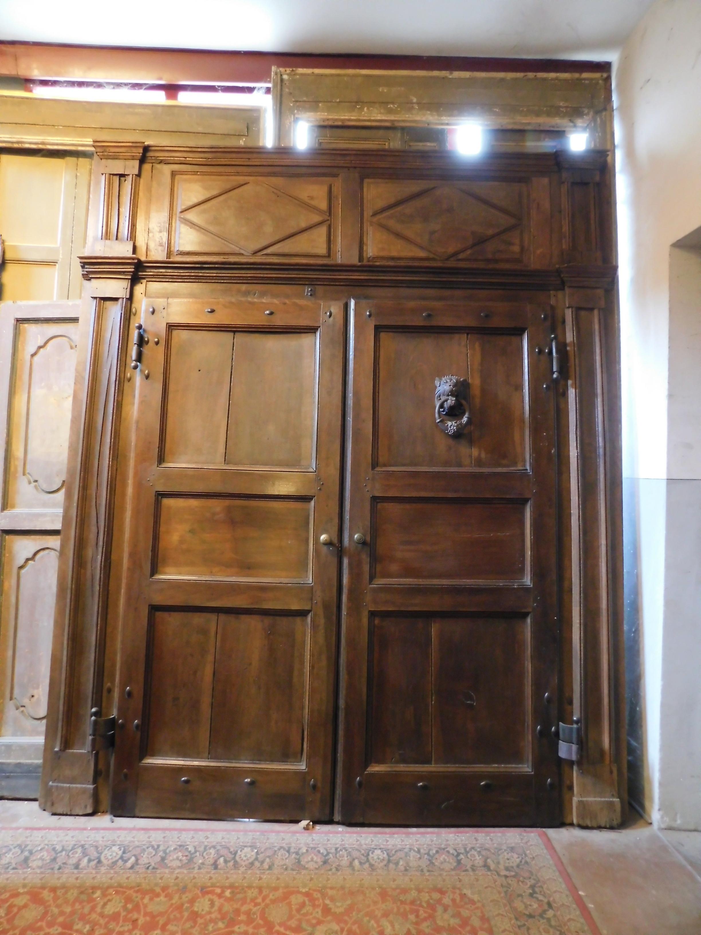 Antique Entrance Main Door, Carved in Walnut with Portal, '700 Italy For Sale 4