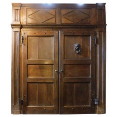 Antique Entrance Main Door, Carved in Walnut with Portal, '700 Italy