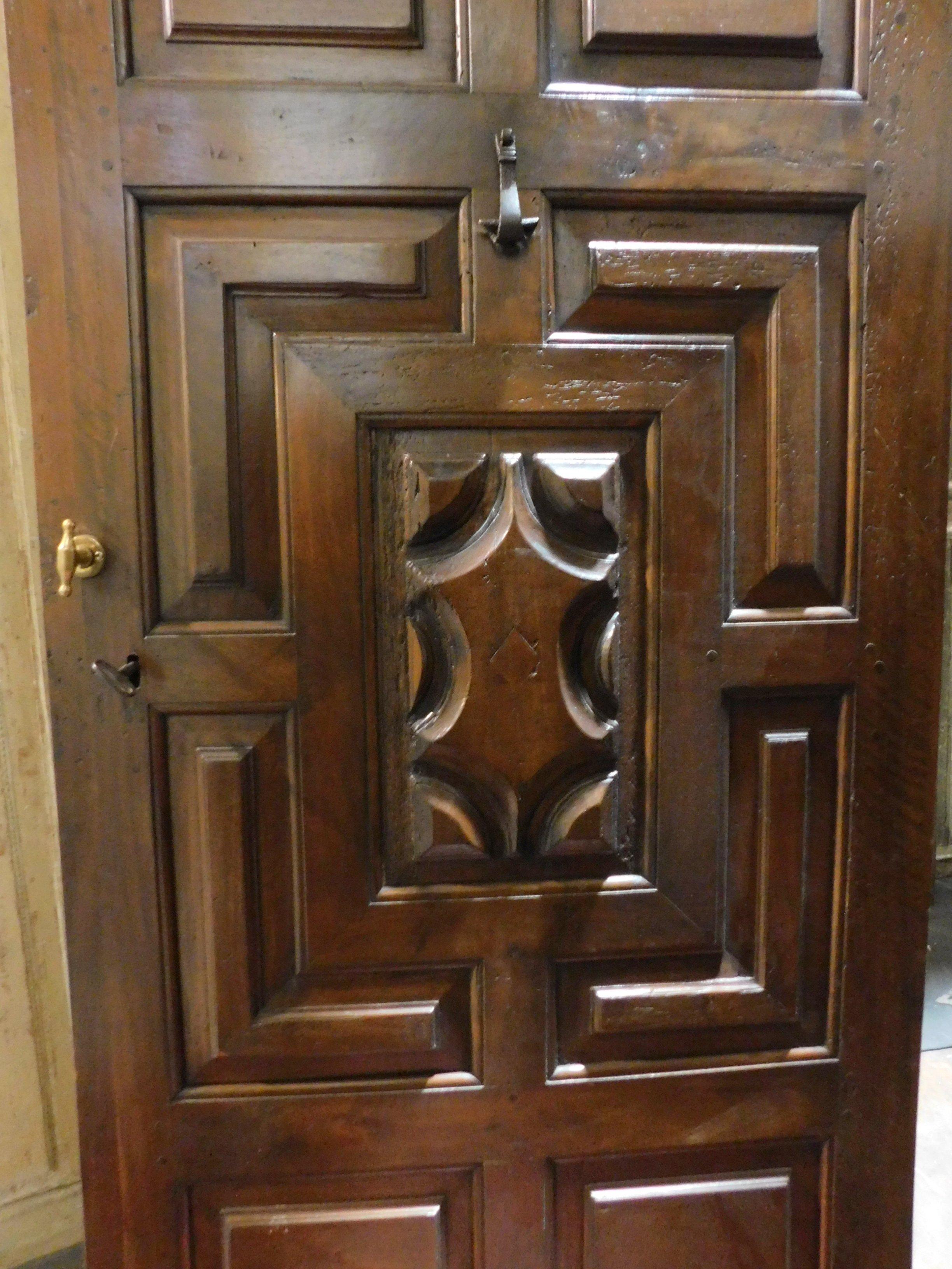 Italian Antique Entrance Main Door, Carved Walnut, Hand-Knocker, Italy, '700 For Sale