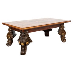 Antique Entryway Table with Inlaid Top and Bronze Legs, Italy, circa 1860-1880