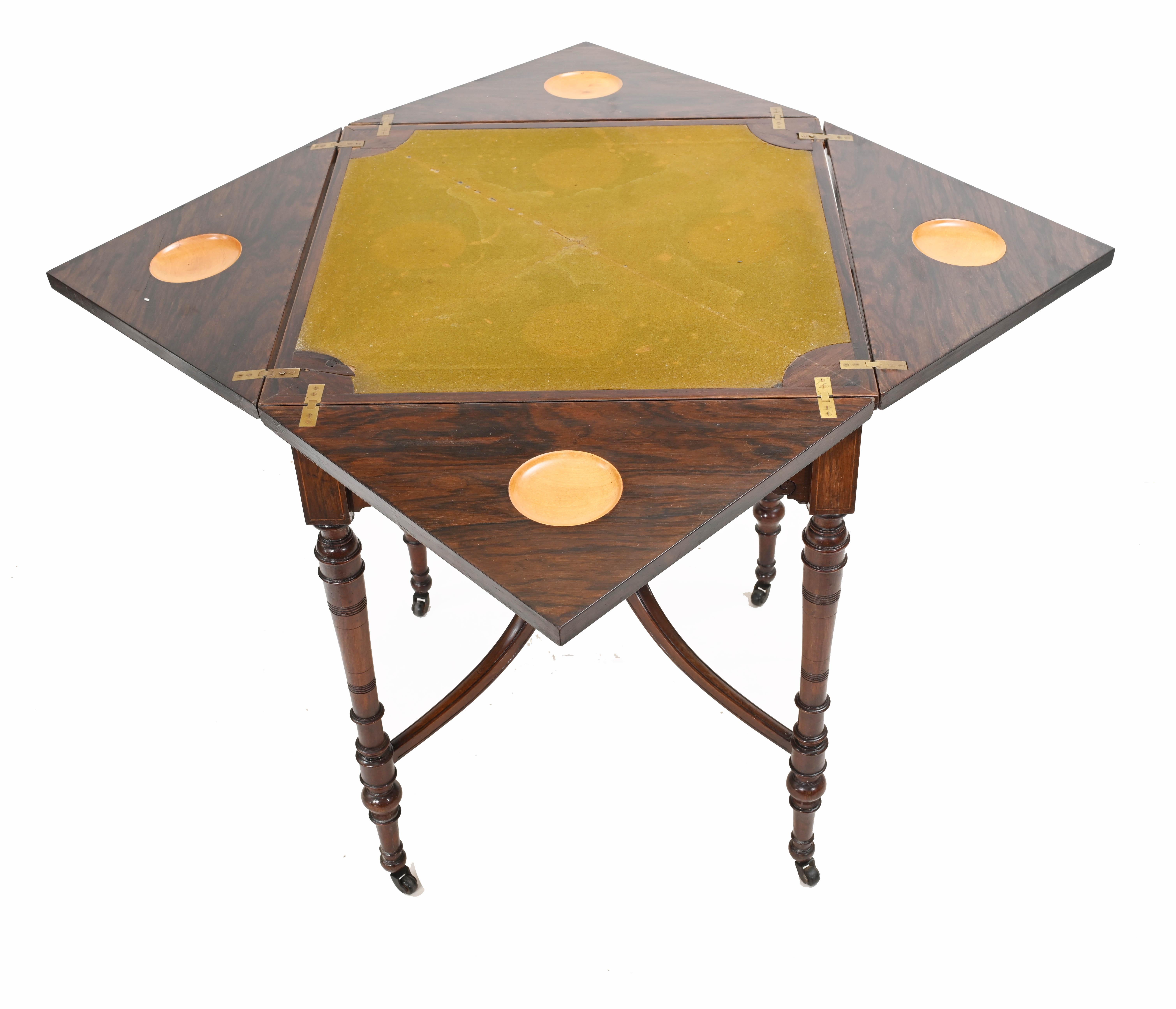 Walnut Antique Envelope Table Edwardian Games Inlay, 1910 For Sale