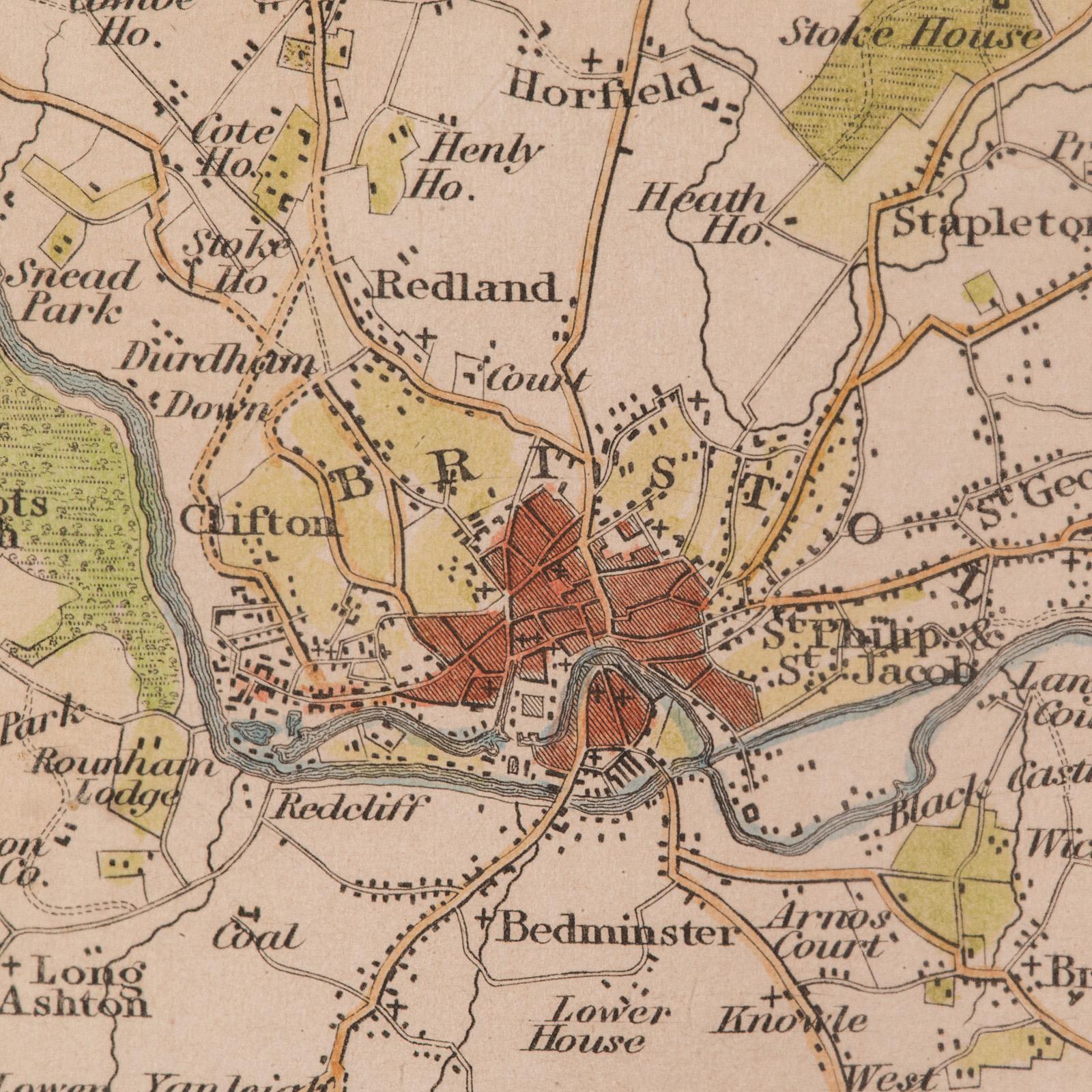 Mappa antica dei dintorni di Bath e Bristol, Inglese, Cartografia incorniciata, Vittoriana in vendita 3