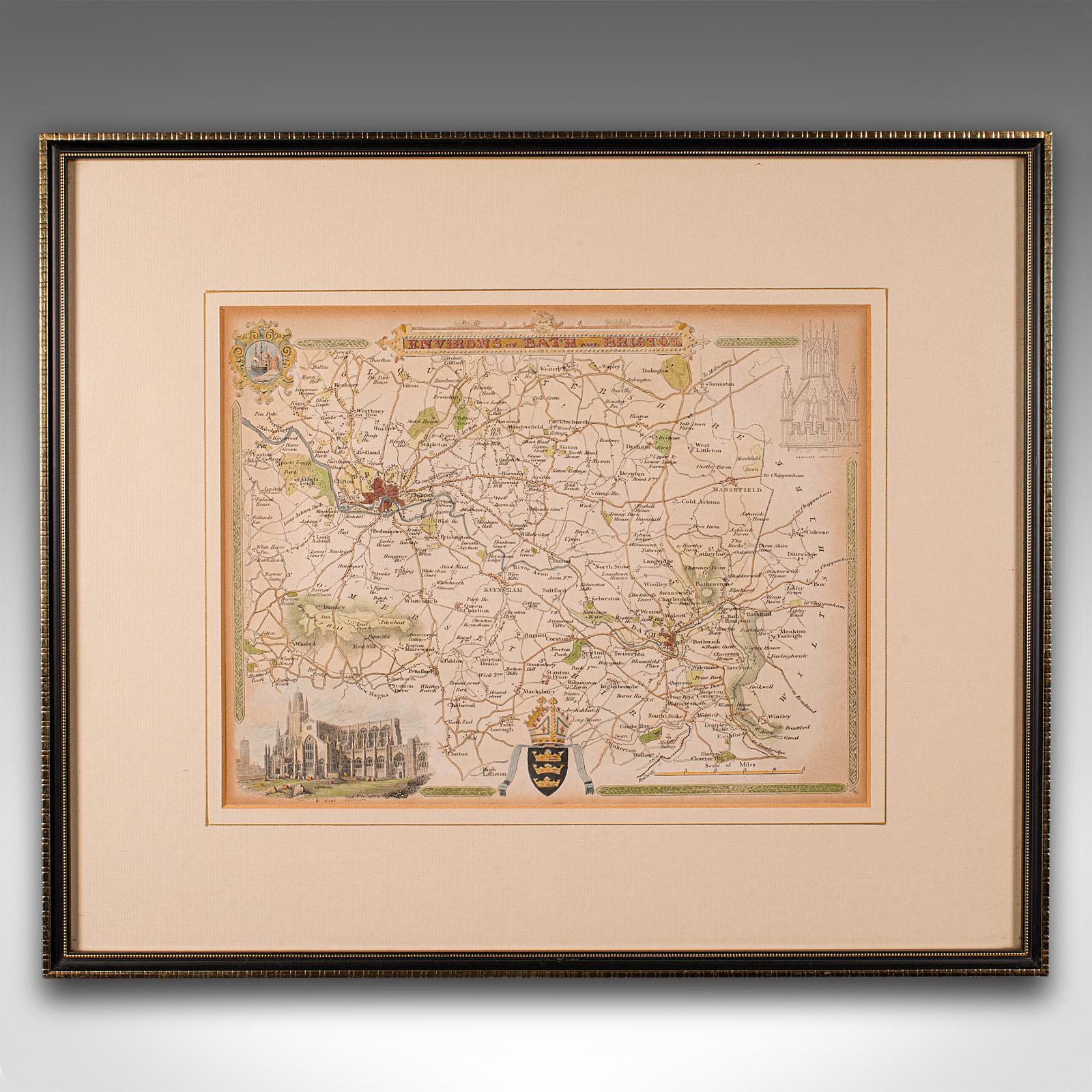 
Questa è un'antica mappa regionale di Bath e Bristol. Un'incisione atlantica inglese incorniciata di interesse cartografico, risalente alla metà del XIX secolo e oltre.

Splendida litografia di Bath, Bristol e dintorni, perfetta per essere