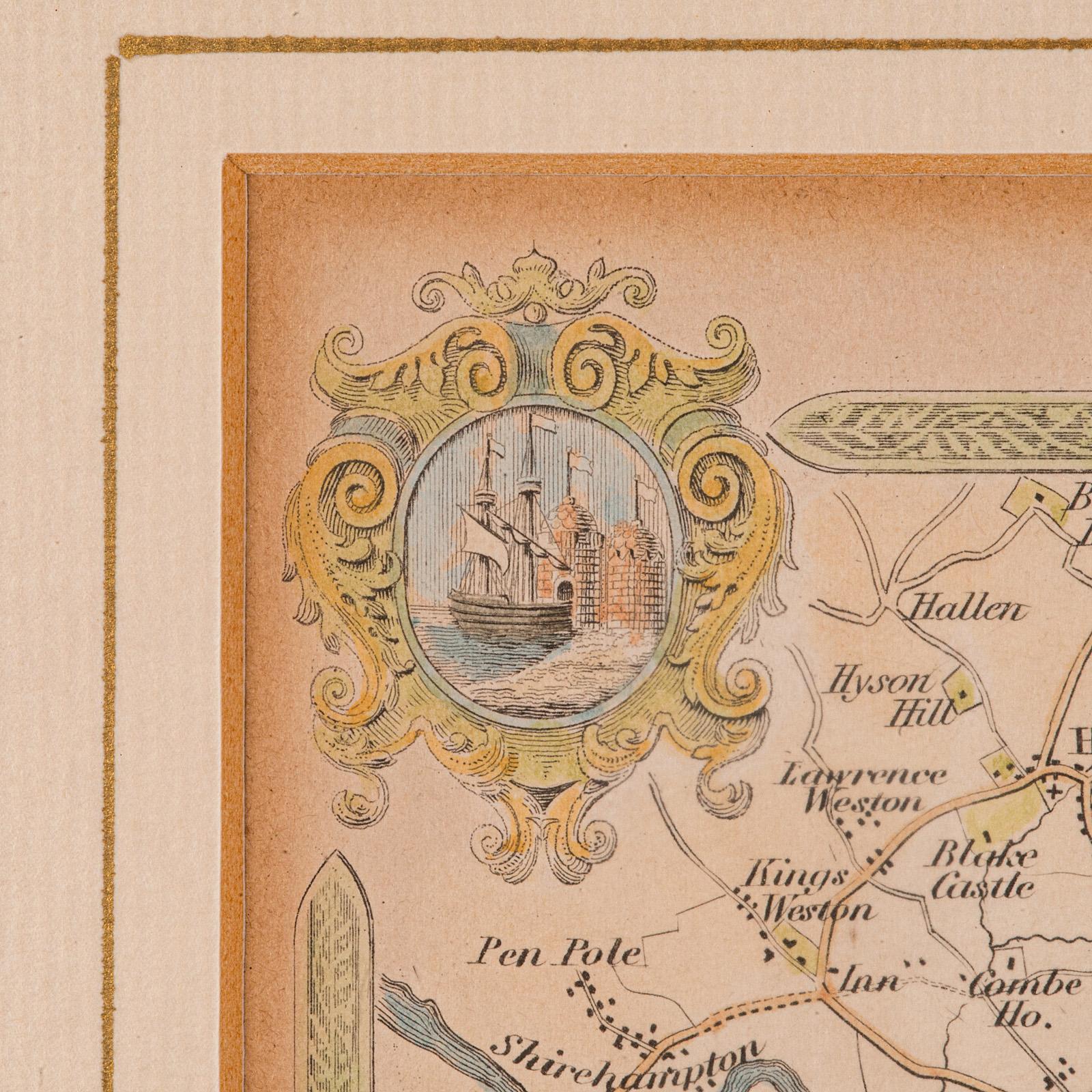 Mappa antica dei dintorni di Bath e Bristol, Inglese, Cartografia incorniciata, Vittoriana In condizioni buone in vendita a Hele, Devon, GB