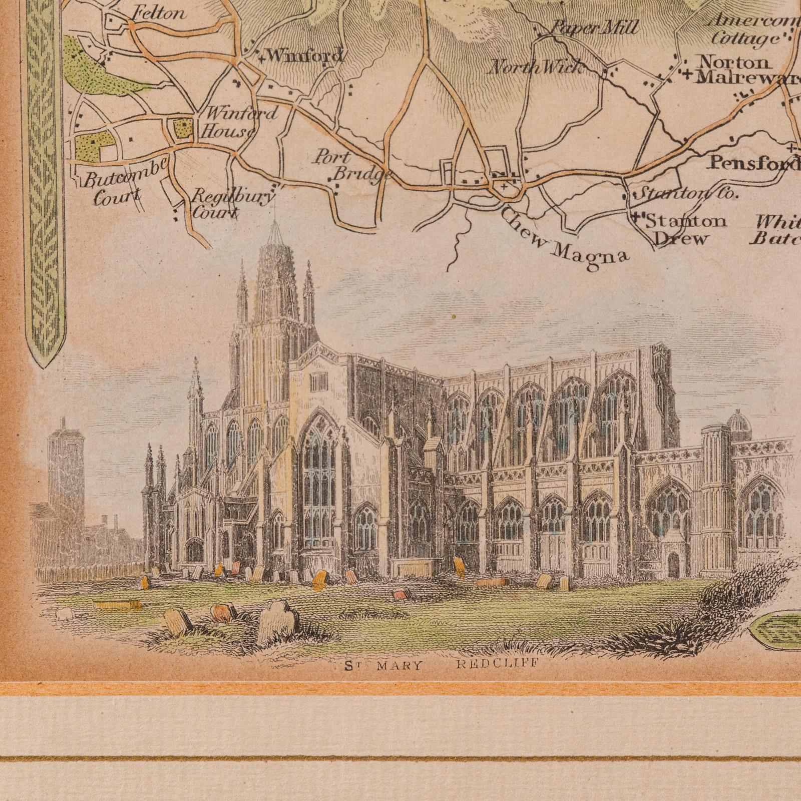Vetro Mappa antica dei dintorni di Bath e Bristol, Inglese, Cartografia incorniciata, Vittoriana in vendita