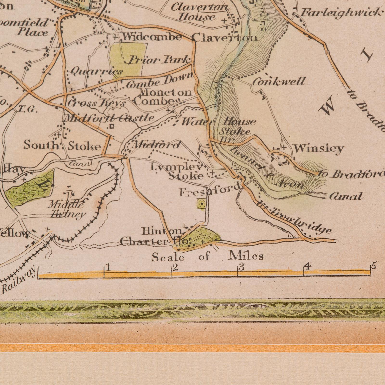 Mappa antica dei dintorni di Bath e Bristol, Inglese, Cartografia incorniciata, Vittoriana in vendita 2